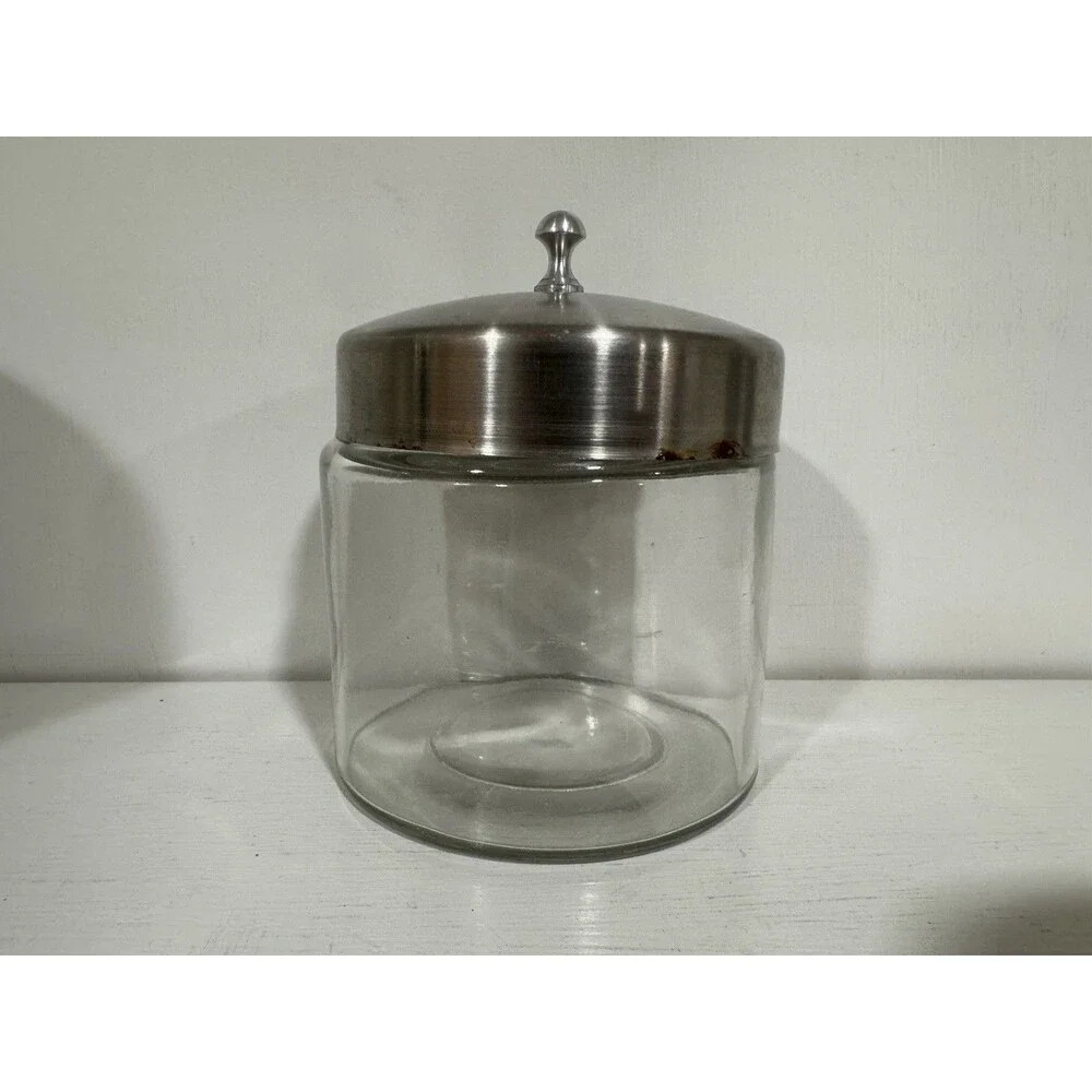 VTG Glass Profex Medical Jar 5”x4” Clear w/Lid Doctor Dentist Memorabilia